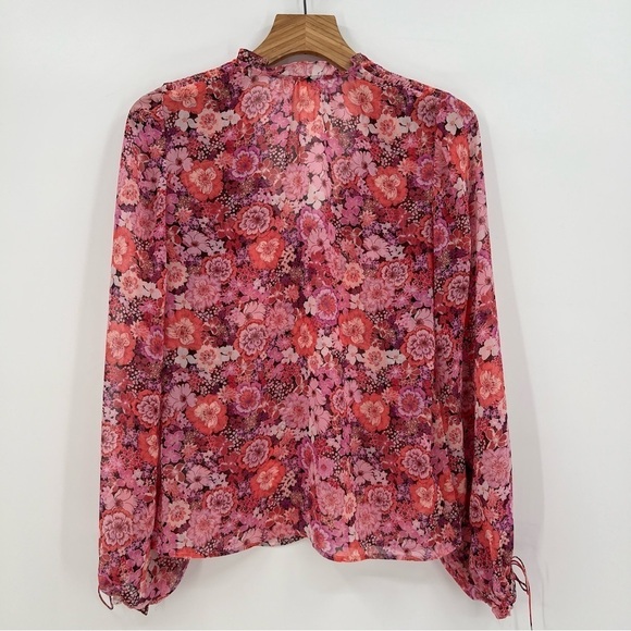 For Love & Lemons Grace Blouse Sheer Floral Long Sleeve Top in Carnation XS - Picture 10 of 12